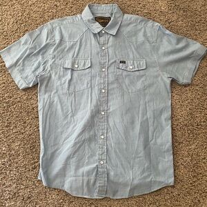 Mens Howler Brothers Medium Short-sleeve Pearl-snap shirt. Blue, white pinstripe